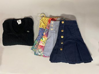 Group Of Teen Girls Designer Clothes: 4 Ralph Lauren Miniskirts And Lacoste Sweater