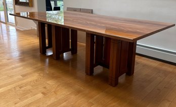 Frank Lloyd Wright Style Custom Made Maple Dining And Console Table, C. 2000 - Probably The Pace Collection