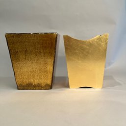 Two Gold Leaf Style Waste Baskets, Modern