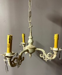 Vintage White Painted Iron Three Arm Chandelier