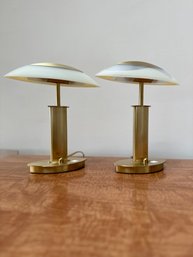 Pair Of Holtkotter Lauchen Brass And Frosted Glass Table Lamps, Modern
