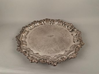 Round Footed Silver Plate Serving  Platter