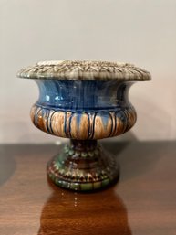 Glazed Ceramic Urn Planter In Blue And Yellow