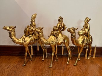Large Gold Set Of Three Kings On Camels Christmas Decoration