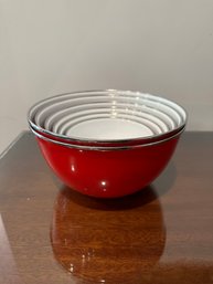 Set Of Six Red Mixing Bowls With Covers