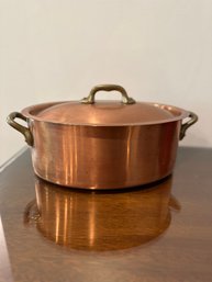 Williams Sonoma Lidded Oval Copper & Brass Handled Pot, Made In France