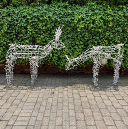 Pair Of Christmas Reindeer Lawn Decoration Lighted Display