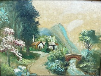 M.D. Chin (20th Century), Oil On Masonite Painting Of Houses In A Landscape