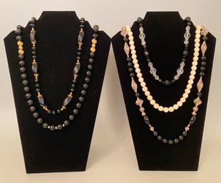 Collection Of 5 Vintage Black And White Beaded Necklaces