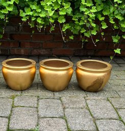 Three Small Gold Glazed Ceramic Planters
