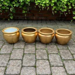 Four Small Gold Glazed Ceramic Planters