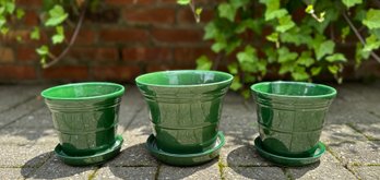 Three Green Ceramic Pots