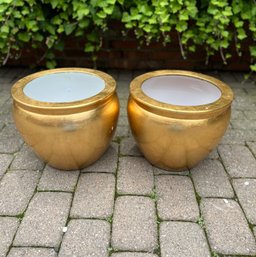 Two Gold  Gold Glazed Ceramic Planters