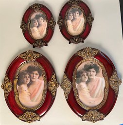 Four Oval Wood And Gold Accented Picture Frames
