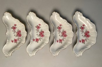 Four Andrea By Sadek Floral Decorated Porcelain Half Moon Trays, Japan