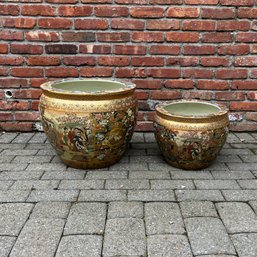 Two Variously Sized Asian Fish Bowls/planters