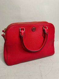 Tory Burch Robinson Double Zip Red Soft Pebbled Leather Satchel