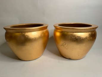 Two Gold Glazed Ceramic Planters