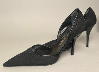 Yves Saint Laurent Black Lace Heels Size 38 Made In Italy