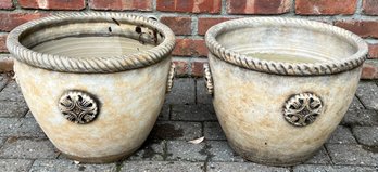 Two Stone Planters With Round Medallions