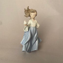 Nap Lladro Porcelain Figurine Of Girl In The Wind, Marked 1988