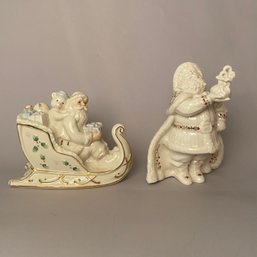 Two Lenox Porcelain Christmas Santa Figurines