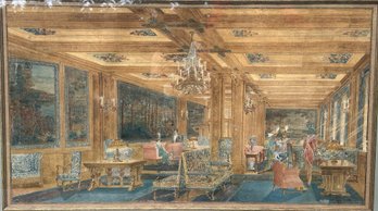 M.L. H. Vade, Lounging Room For A Western Hotel, U. S., Watercolor On Paper, 20th Century