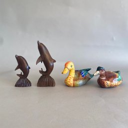 Group Of Painted Wood Miniature Animal Figurines, Modern