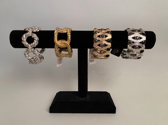 Three Kendall & James Stretch Statement Cuff Bracelets With One Silver Tone And Rhinestone Link Bracelet