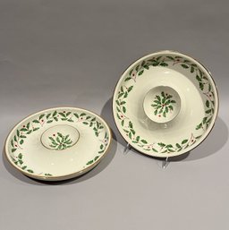 Two Lenox Holiday Chip And Dip Platters