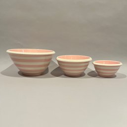 Set Of Three Terramoto Ceramic Pink And White Mixing Bowls