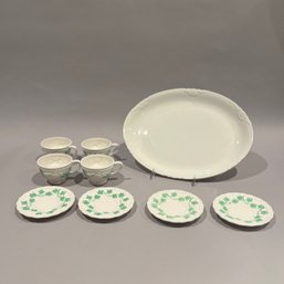Set Of Four Bunny And Clover Cups And Saucers With Platter