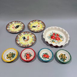 American Atelier Rooster Plates With Pioneer Woman Quiche Dishes
