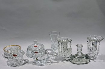 Group Of 6 Pieces Of Crystal: Gorham And A Glass Candelabra