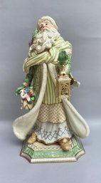 Fitz And Floyd Classics Green Ceramic Santa With Lantern