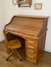 The Fred Macey Co Roll Top Desk, Circa 1896 - 1940 With Oak Swivel Desk Chair