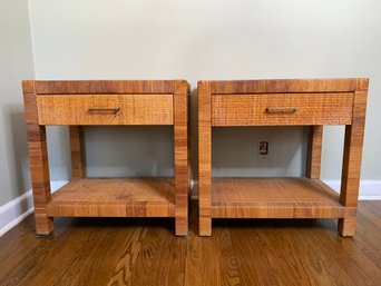 Pair Of Mid Century Bielecky Brothers Woven Rattan Bedside / Night Tables, New York, Circa 1960