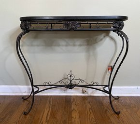 Granite Top Iron Console Table With Floral And Foliate Motifs