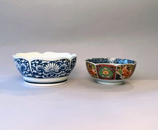 One Chinese Blue And White Style Bowl In A Thistle Design And One Imari Style Bowl