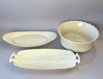 Group Of Three Lenox Serving Pieces:  One Bowl And Two Serving Trays