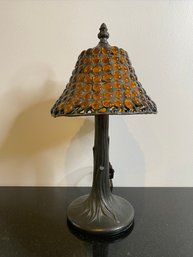Richard Hoisin Table Lamp Tiffany Style Bronze Base And Shade Studded With Amber Glass