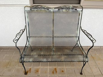 Possibly Russell Woodard Wrought Iron High Back Outdoor Patio Loveseat