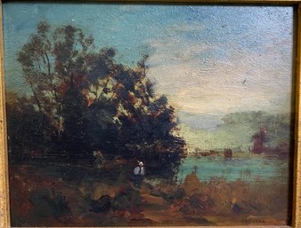 Fesutro, Impressionist Style Landscape With Figure On River Bank, Oil On Board, 19c/ Early 20c