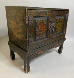 Chinese Hand Painted Two Door Cabinet On Stand With Dragon Decoration