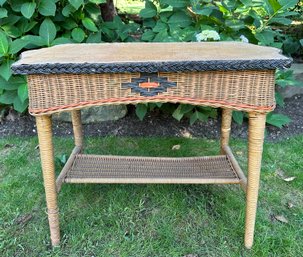 Wicker Side Table Or Sofa Table With Wood Top