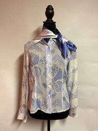 Vintage Ann Taylor Size 8 Petite Silk Blouse And Scarf, Circa 1980 - 1990