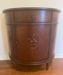 Ethan Allen Demilune Tuscany  Cabinet With Hand Painted Floral Urn And Foliate Decoration