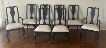 Set Of 8 Ethan Allen Queen Anne Style Ebonized Dining Chairs