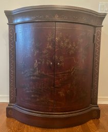 Ethan Allen Chinoiserie Style Red Lacquered Demi Lune Cabinet *a Very Special And Rare Find