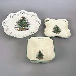 Three Spode Christmas Tree Pattern Serving Pieces